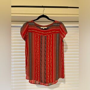 Loft red floral short sleeve blouse